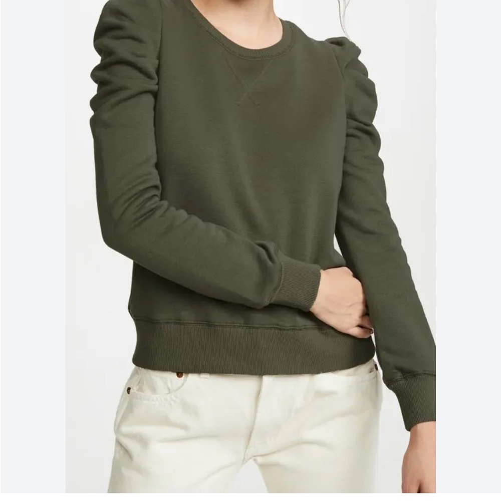 Rebecca Minkoff Janine Olive Green Puff Sleeve Sweatshirt